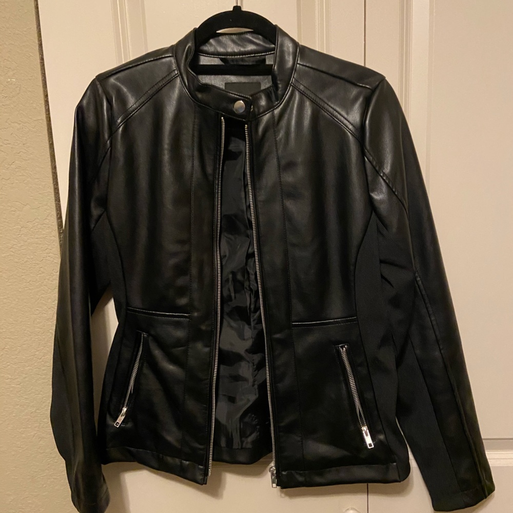 Faux leather jacket.